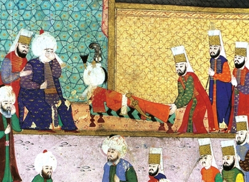 Musztafa fiának koporsóját ábrázoló 16. századi török miniatúra