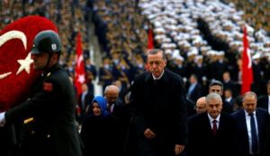   Recep Tayyip elnök a modern török állam megalapítását ünneplő Köztársaság Napi ceremónián vesz részt az Anitkabirnál Ankarában, a Török Köztársaságot alapító Mustafa Kemal Atatürk mauzóleumánál.