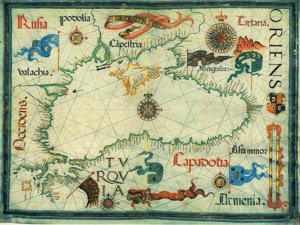 A Fekete-tenger (Pontus Euxinus, Karadeniz) Diogo Homem (1521–1576) portugál kartográfus 1559-es ábrázolásán