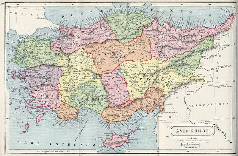 Kis-Ázsia (Asia Minor, Anatólia) ókori államainak ábrázolása Samuel Buttler 1907-es térképén