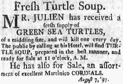 Egyes helyeken csemegeként tekintenek a teknősre: újsághirdetés Bostonból, 1797-ből