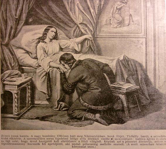 Zrínyi Ilona halála Nicomediában egy 1862-es ábrázolás reprodukcióján